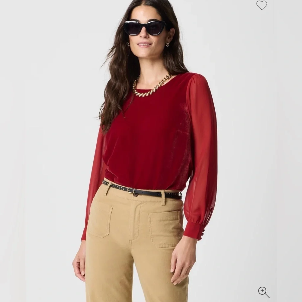 J. Crew Velvet Puff-Sleeve Top in Berry Sangria. Size Medium.